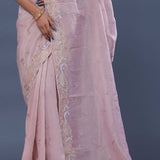 Soft Pink Georgettte Tissue Saree