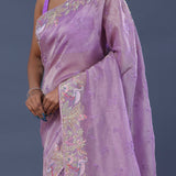 Lavender Crushed Tissue Saree With Scallop Border