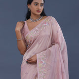 Pastel Pink Crushed Tissue Saree