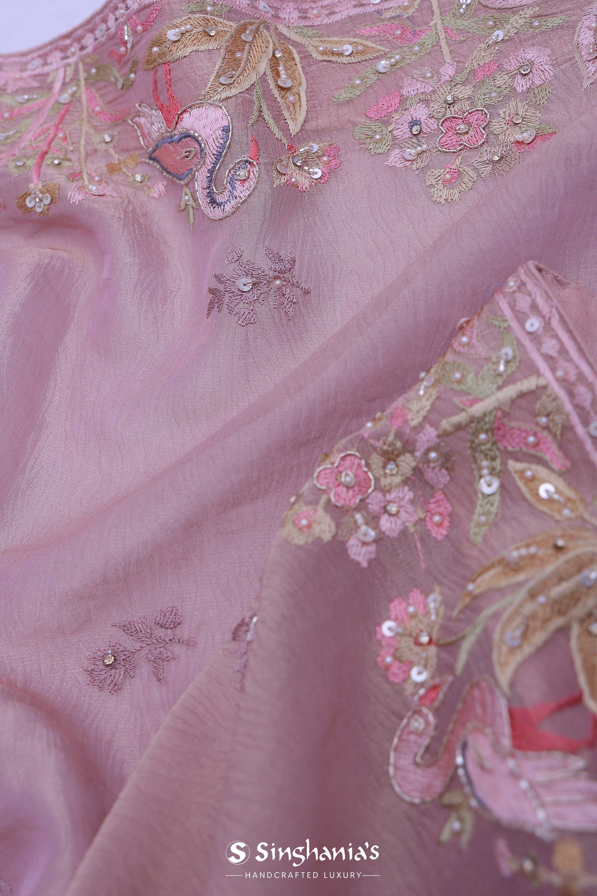<img> Pastel Pink Crushed Tissue Saree
