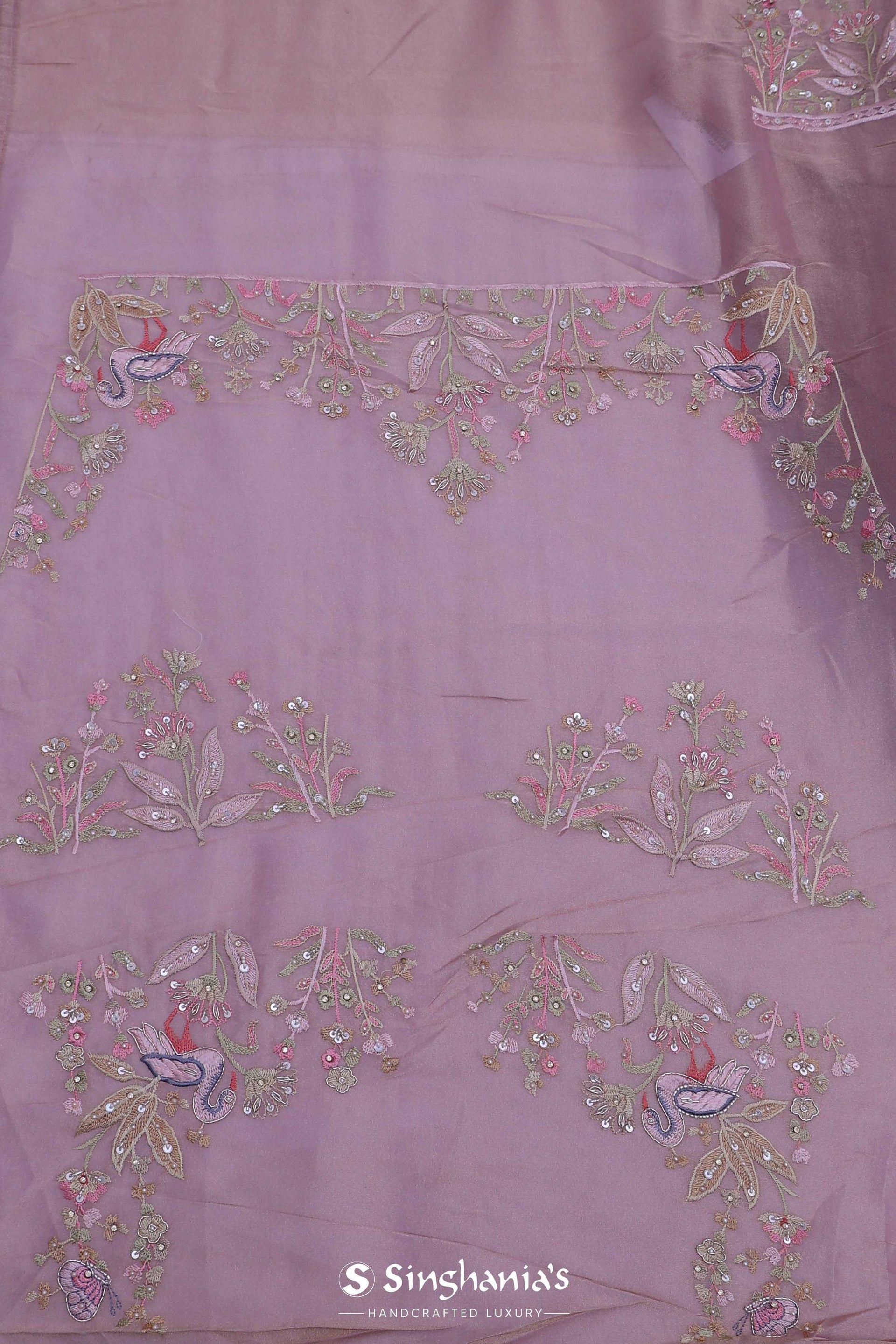 <img> Pastel Pink Crushed Tissue Saree
