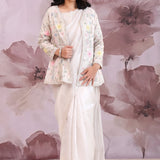 White Tissue Organza Saree With Scallop Border With Jacket