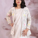 White Tissue Organza Saree With Scallop Border With Jacket