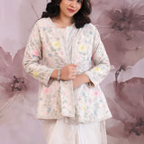 White Tissue Organza Saree With Scallop Border With Jacket