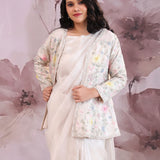 White Tissue Organza Saree With Scallop Border With Jacket