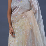 White Tissue Organza Saree With Scallop Border