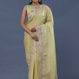 Soft Light Lime Green Organza Tissue Saree