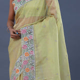 Soft Light Lime Green Organza Tissue Saree