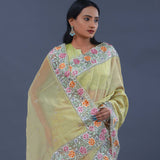 Soft Light Lime Green Organza Tissue Saree