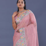 Light Pink Georgette Tissue Saree