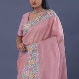 Light Pink Georgette Tissue Saree