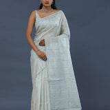 Pale Green Organza Tissue Saree With Stripes