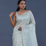 Pale Green Organza Tissue Saree With Stripes