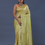 Soft Light Lime Green Organza Tissue Saree With Stripes