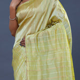 Soft Light Lime Green Organza Tissue Saree With Stripes