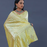 Soft Light Lime Green Organza Tissue Saree With Stripes