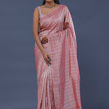 Dusty Pink Organza Tissue Saree With Stripes