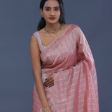 Dusty Pink Organza Tissue Saree With Stripes