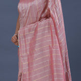Dusty Pink Organza Tissue Saree With Stripes