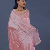 Dusty Pink Organza Tissue Saree With Stripes