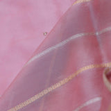 Dusty Pink Organza Tissue Saree With Stripes