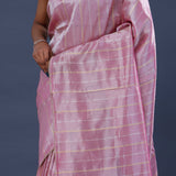 Lavender Pink Organza Tissue Saree With Stripes