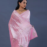 Lavender Pink Organza Tissue Saree With Stripes