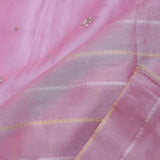 Lavender Pink Organza Tissue Saree With Stripes