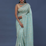 Mint Green Organza Tissue Saree With Stripes