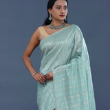 Mint Green Organza Tissue Saree With Stripes