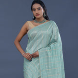 Mint Green Organza Tissue Saree With Stripes