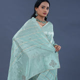 Mint Green Organza Tissue Saree With Stripes
