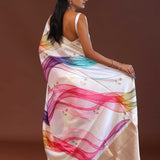 White Banarasi Saree With Digital Print