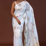Off White Banarasi Saree With Digital Printed
