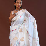 Off White Banarasi Saree With Digital Printed