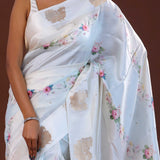 Off White Banarasi Saree With Digital Printed