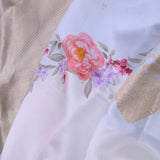 Off White Banarasi Saree With Rose Digital Print