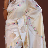 Off White Banarasi Saree With Floral Print