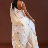 Off White Banarasi Saree With Floral Print