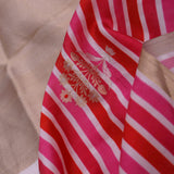 Red And Pink Stripes Banarasi Saree With Zari Floral Butta'S