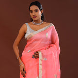 Salmon Pink Organza Banarasi Saree