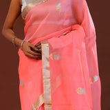 Salmon Pink Organza Banarasi Saree