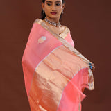 Salmon Pink Organza Banarasi Saree