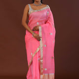Rose Pink Organza Banarasi Saree