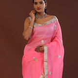 Rose Pink Organza Banarasi Saree