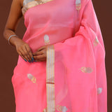 Rose Pink Organza Banarasi Saree