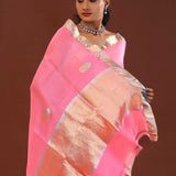 Rose Pink Organza Banarasi Saree