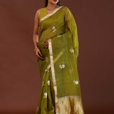 Mahendi Green Organza Banarasi Saree