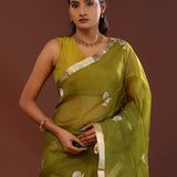 Mahendi Green Organza Banarasi Saree