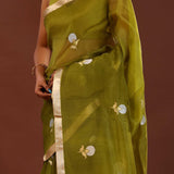 Mahendi Green Organza Banarasi Saree